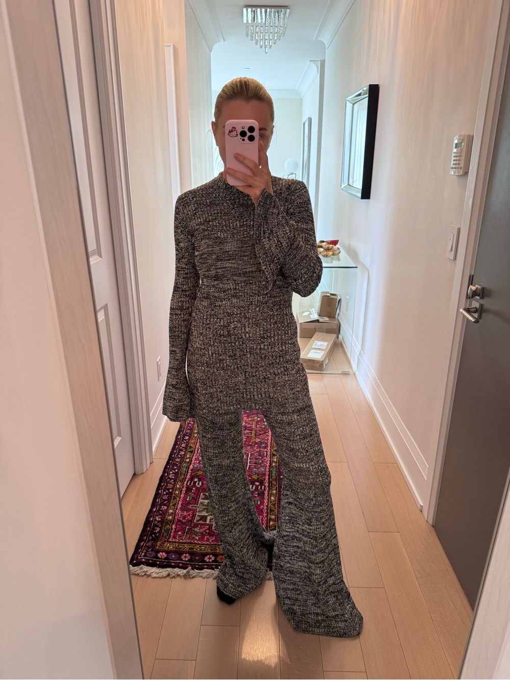 Victoria Beckham Marled Black Gray Knit Flare Pants